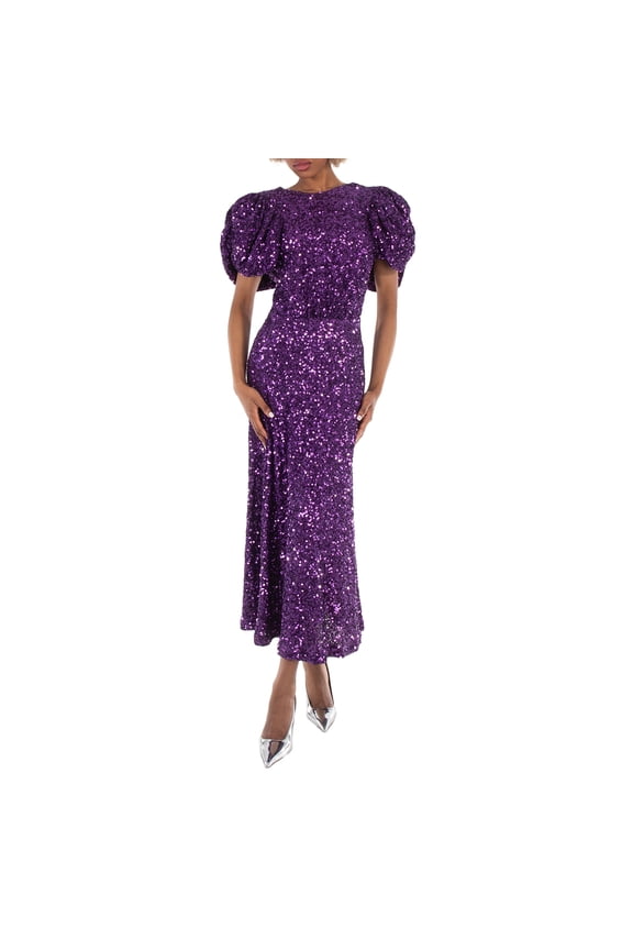 Ladies Purple Magic Sequins Puff Sleeve Dress, Brand Size 34 (US Size 0)