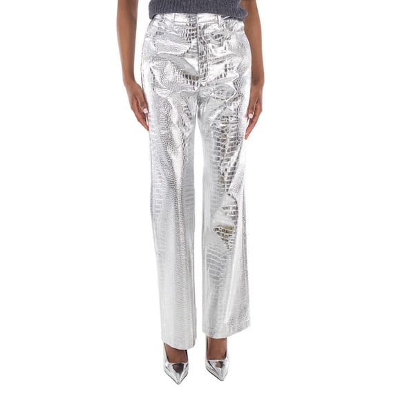 Rotate Ladies Silver Embossed Crocodile Skin Effect Trousers, Brand Size 34 (US Size 0)