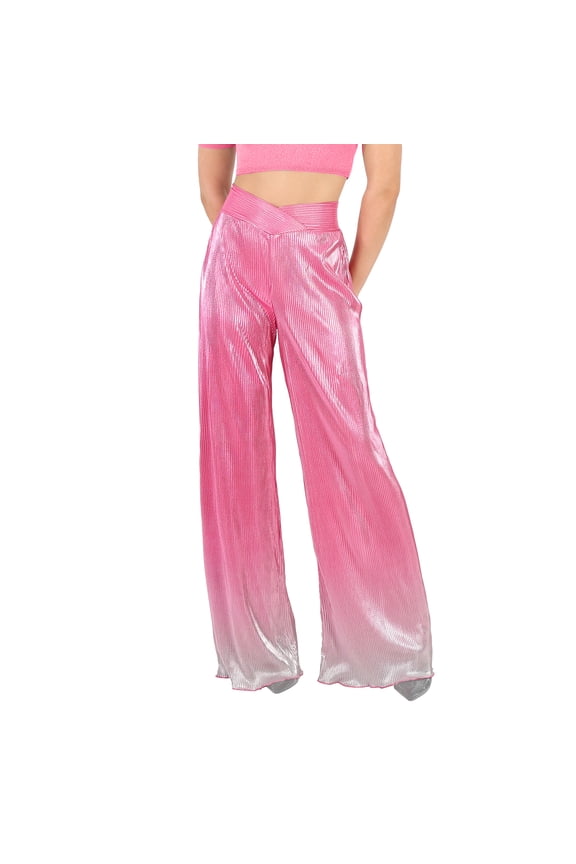 Ladies Silvery Pink Glo Gradient Plisse Straight Pants, Brand Size 34 (US Size 0)