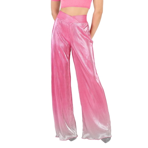 Rotate Ladies Silvery Pink Glo Gradient Plisse Straight Pants, Brand Size 36 (US Size 2)