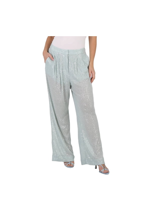 Ladies Wan Blue Transparent Sequins Trousers, Brand Size 36 (US Size 2)