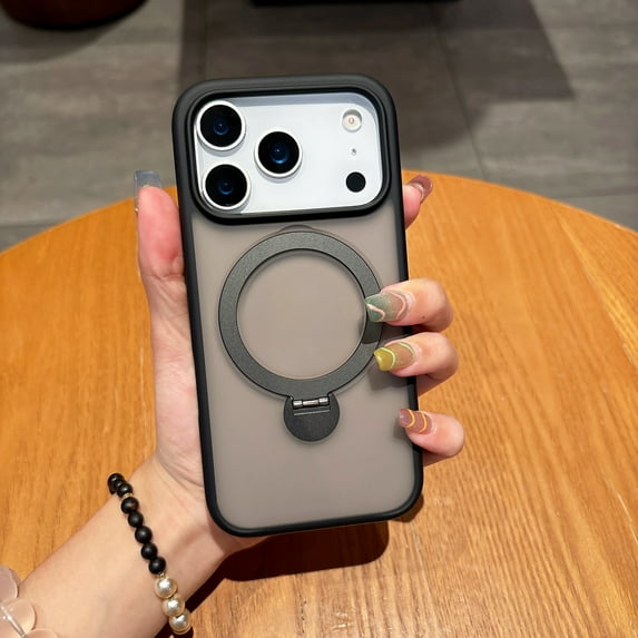 Rotate Magnetic Ring for iPhone 17 Pro Case, Compatible with Mag-Safe with Ring Kickstand, Military Grade Shockproof Translucent Back Protective for iPhone 17 Pro Phone Case, Black