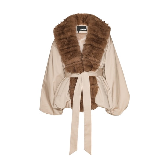 Rotate Synthetic Fur Collar Jacket With Contrasting Fabric Panels (Women's)