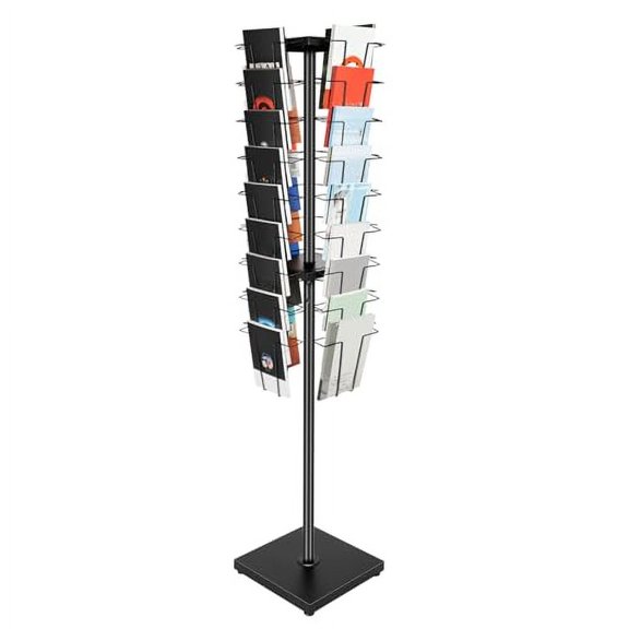 Rotated 360 Degrees Magazine News Rack, Office Display Holder, Brochure Organizer Stand Metal with 36 Pockets for Magazine Literature Greeting Cards Comic Books