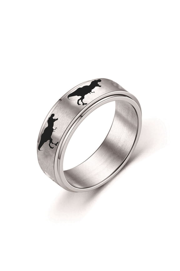 Rotating 201 Stainless Steel Anxiety Relief Rings for Women Men Stainless Steel Color Dinosaur US Size 9(18.9mm)