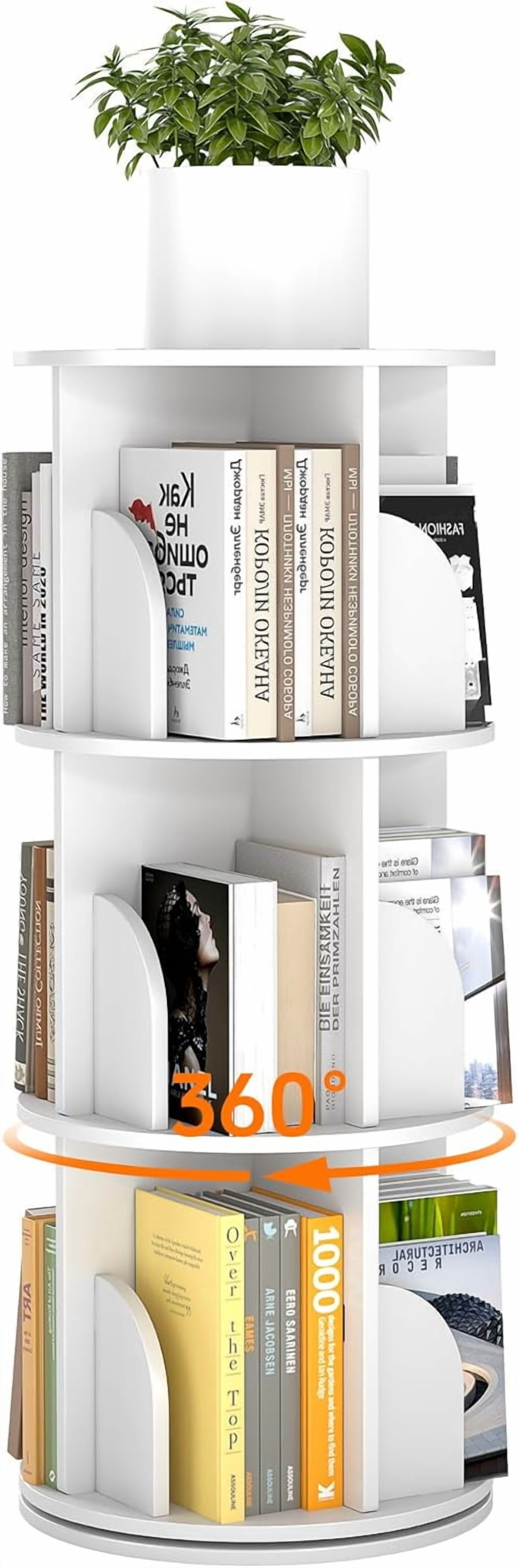 Rotating 3-Tier Bookshelf, 360° Spinning Corner Bookcase with Lazy Susan, White Space Saving Organizer for Study Room, Home Office, Kids Rooms, Bedroom, Adults & Kids