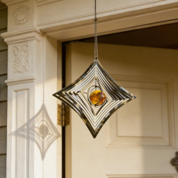 Rotating 3D Diamond Wind Chime with Sunlight Refraction Effect - Indoor Outdoor Hanging Decor for Patio Garden Window Door Hanging Decorative Metal Art Mobile Wind Spinner