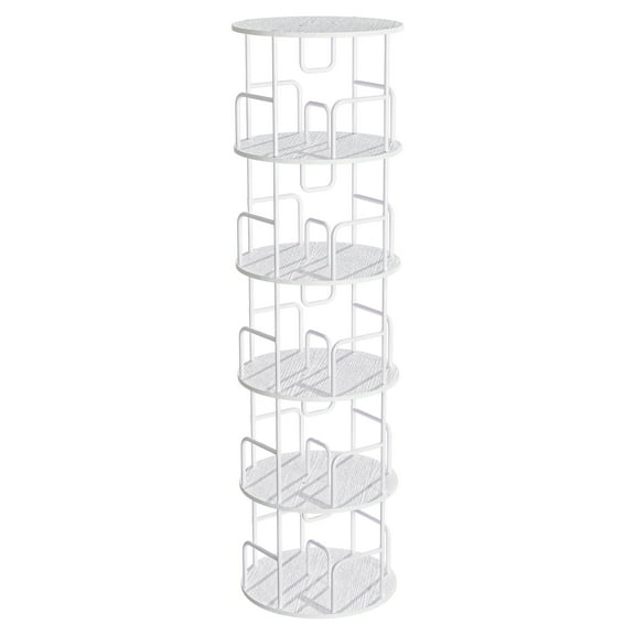 Rotating 5-Tier Bookshelf 360 Vertical Storage Tower White