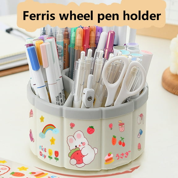 Rotating 6-Compartment Pencil Case Organizer, 360° Swivel ABS Desk Storage Box for Office Supplies, Makeup Brushes, Modern Compact Design for Home or Workspace