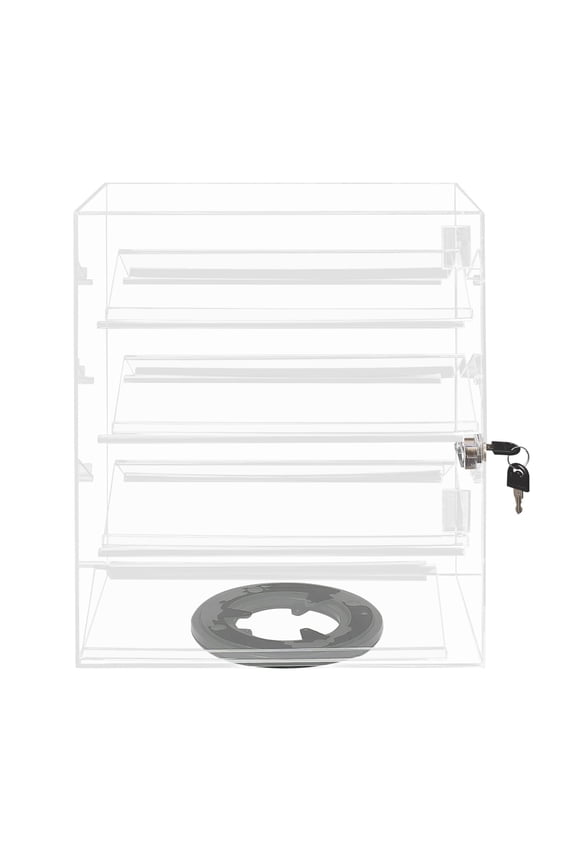Rotating Acrylic Display Case, 4-Tier V-Shaped Display Box with Lock, 360 Swivel, Clear Acrylic Organizer for Cosmetics Perfume Jewelry