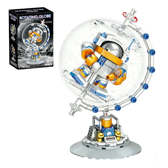 Rotating Astronaut Earth Globe Building Blocks Set, 242 Pcs DIY Space Explorer Model with Figure, STEM Toy Gift for Adults & Kids