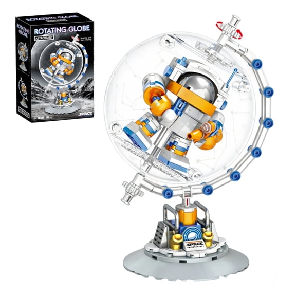 Rotating Astronaut Earth Globe Building Blocks Set, 242 Pcs DIY Space Explorer Model with Figure, STEM Toy Gift for Adults & Kids
