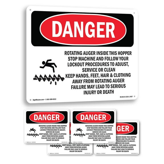 Rotating Auger Inside This Hopper OSHA Danger Aluminum Sign 10 Inch x 7 Inch - 5 Pack