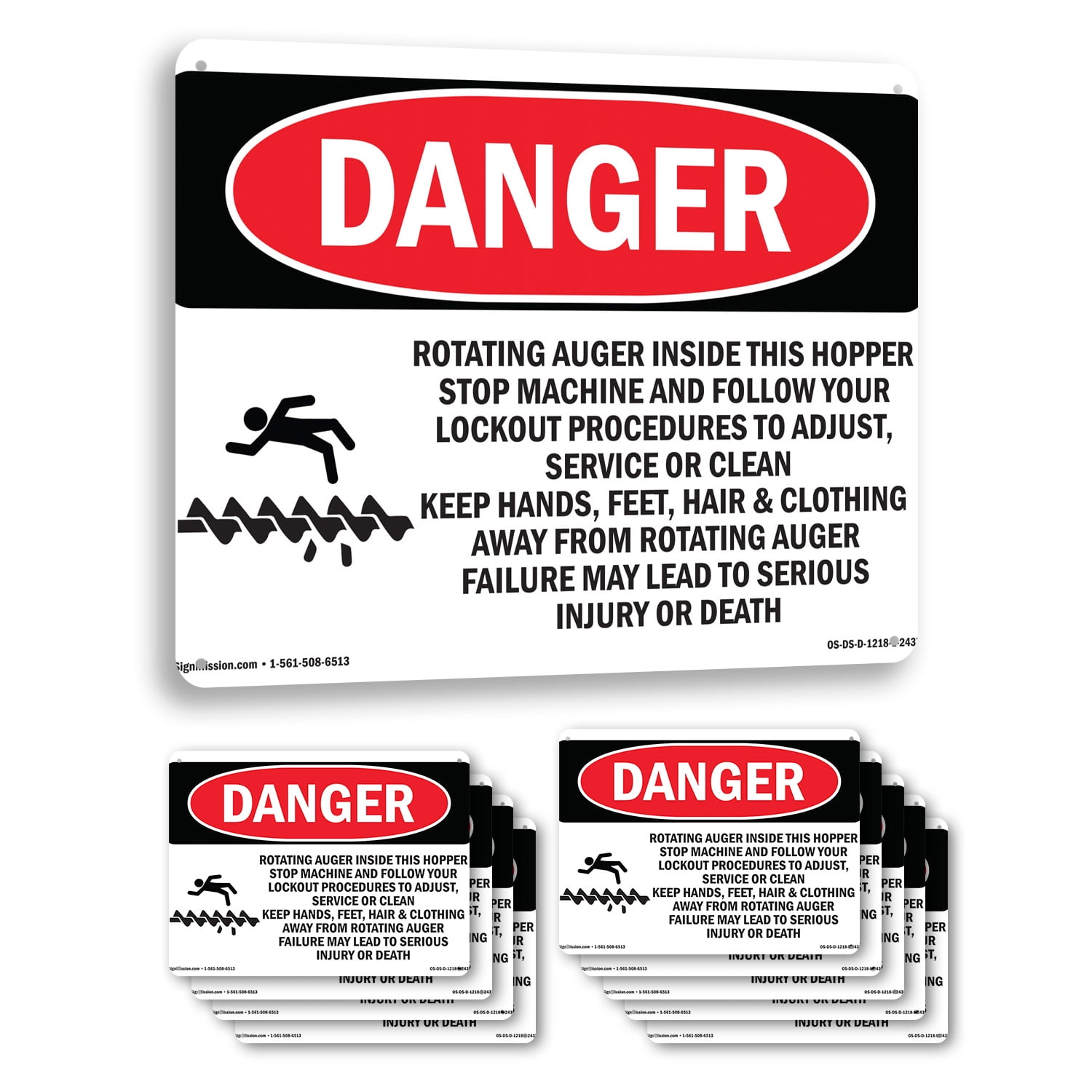 Rotating Auger Inside This Hopper OSHA Danger Rigid Plastic Sign 18 ...