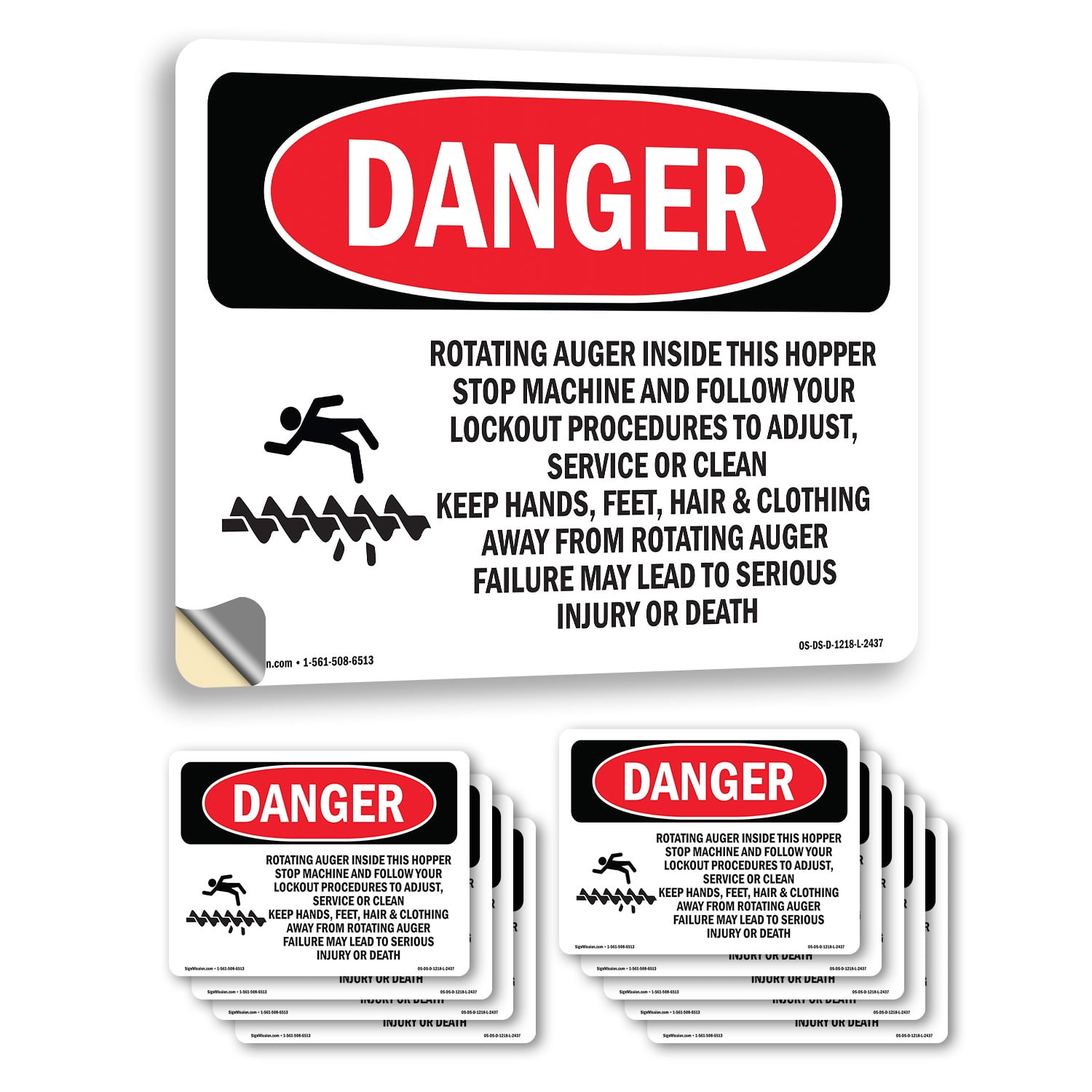 Rotating Auger Inside This Hopper OSHA Danger Vinyl Decal Label 18 Inch ...