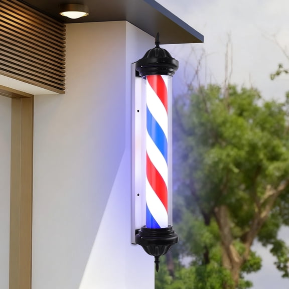 Rotating Barber Pole Light LED Sign for Salon, Barber Shop, 40" Red/Blue/White, High Brightness, Energy-Saving, Durable ABS & Painted Iron