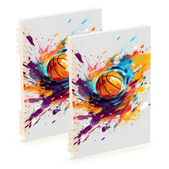 Rotating Basketball 2 Pcs Spiral Notebooks 60 Sheets 120 Pages A5 Journal Notepad 8.3x5.7 Inch Thick Adjustable College Ruled Paper