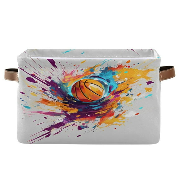 Rotating Basketball Storage Bins with Handle Fabric Organizer Basket Foldable Box 1 Pack 14.2x10.2x8.3