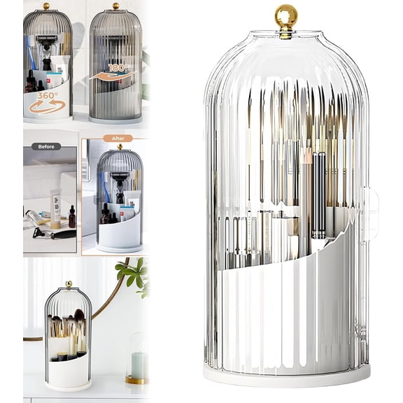 Rotating Bathroom Organizer with Sliding Lid-3 Slots,Toothbrush Organizer,Tooth Brush Toothpaste Holder,Sink Organizer Caddy for Vanity Makeup Brushes Holder