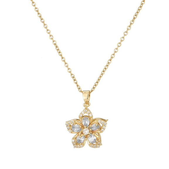Rotating Bauhinia Zircon Flower Pendant Collarbone Chain Temperament Simple Neck Chain Adjustable Coppers Chain Necklace