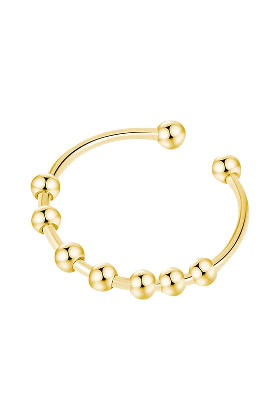 Rotating Bead Anxiety Ring for Women - Coil Spinner Fidget Ring for Stress Relief - Adjustable Geometric Bead Jewelry for Daily Wear - Discreet Sensory Ring for Focus & Calm - 0.71 Inch Gold