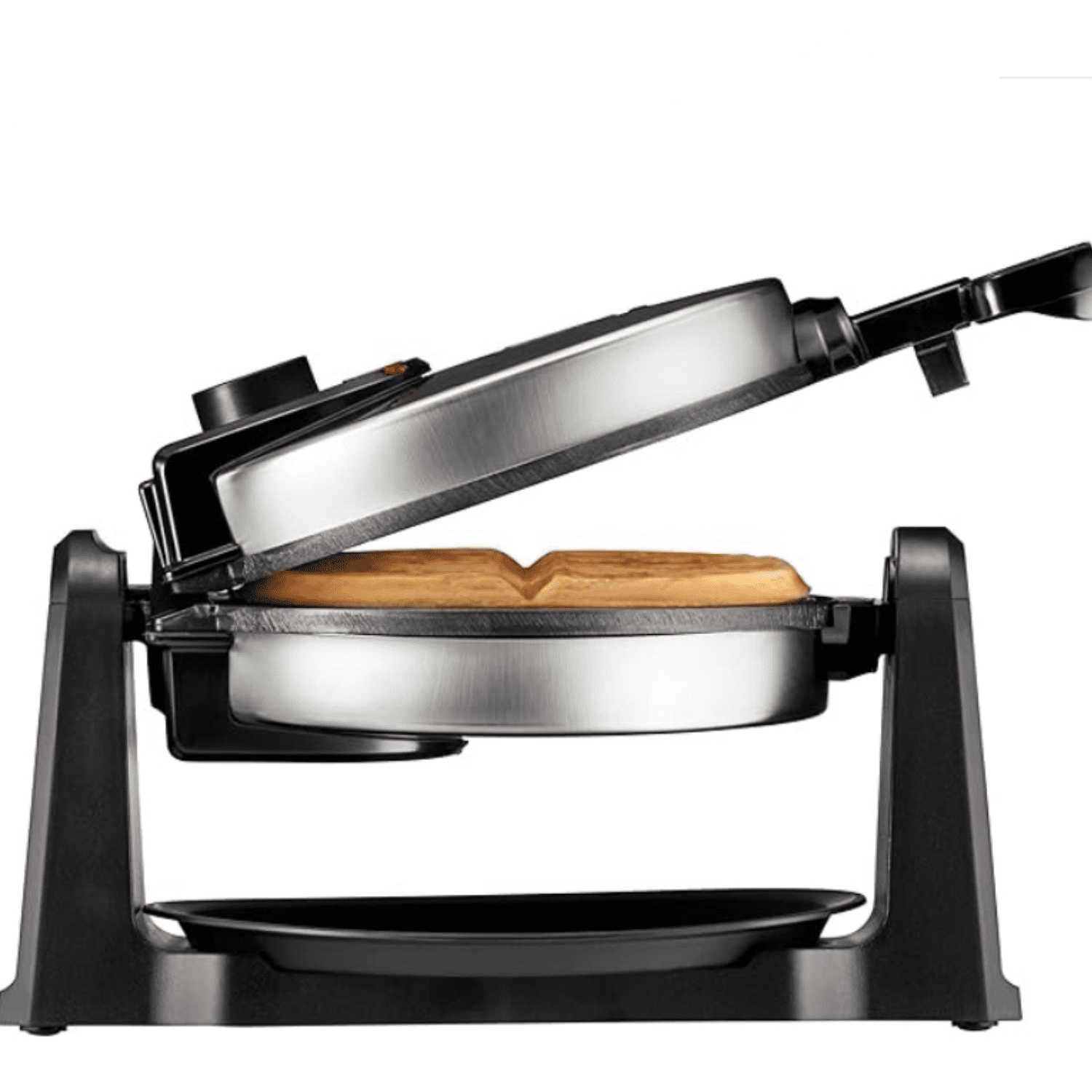 Rotating Belgian Waffle Maker, 180° Flip Iron w/ Non-Stick Plates, Adjustable Timer, Locking Lid, & Drip Plate, Space Saving Storage, Mess-Free Breakfast, Stainless Steel/Black