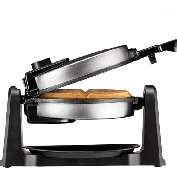 Rotating Belgian Waffle Maker, 180 Flip Iron w/ Non-Stick Plates, Adjustable Timer, Locking Lid, & Drip Plate, Space Saving Storage, Mess-Free Breakfast, Stainless Steel/Black