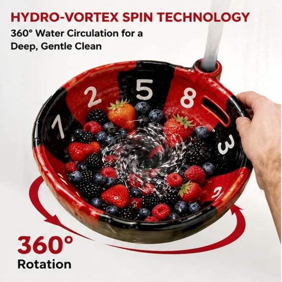 Rotating Berry Washing Bowl, Roulette Berry Bowl With Drainage, Hydro-Vortex Berry Rinser For Kitchen