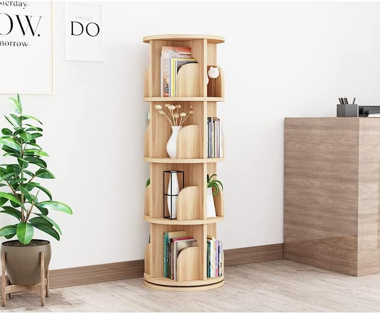 Rotating Bookcase, 4 Tier Swivel Bookcase Wood Bookshelf,360 Display