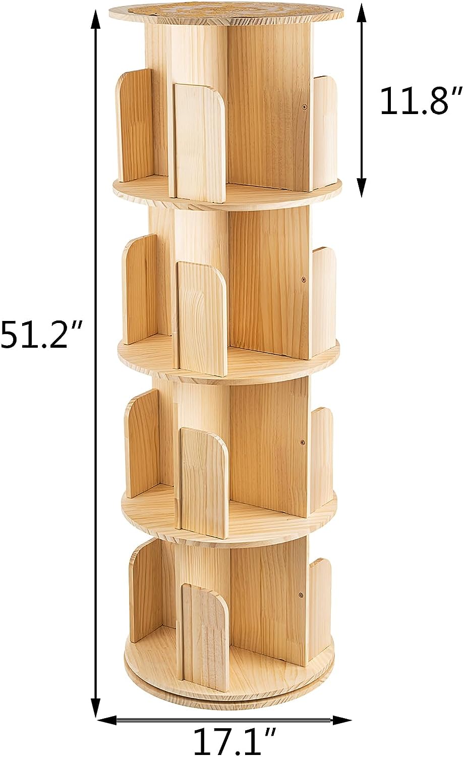 Rotating Bookcase, 4 Tier Swivel Bookcase Wood Bookshelf,360 Display
