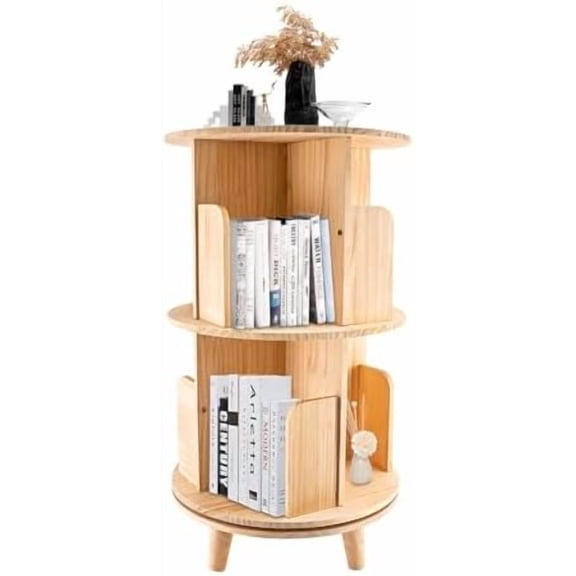 Rotating Bookshelf,2 Tier Floor Standing Bookcase Storage Rack,Multi-Functional Book Shelf Organizer Small Corner Bookshelf for Bedroom, Living Room (2 Tier)