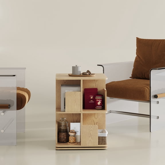 Rotating Bookshelf, 2 Tier Small Bookcase Corner Shelves Display Storage Tower Space-saving Revolving For Small Space, Natural