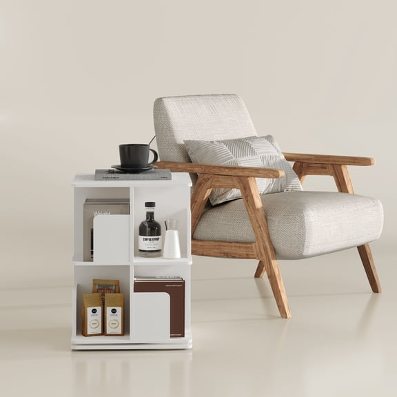 Rotating Bookshelf, 2 Tier Small Bookcase Corner Shelves Display Storage Tower Space-saving Revolving For Small Space, White
