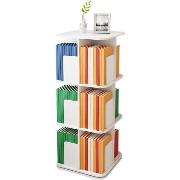 Rotating Bookshelf, 3 Tier 360 Display Revolving Bookcase Rectangular Rotating Book Shelf Tower, Kids Rotating Bookshelf, Swivel Bookcase Spinning Book Shelf Tower Organizer
