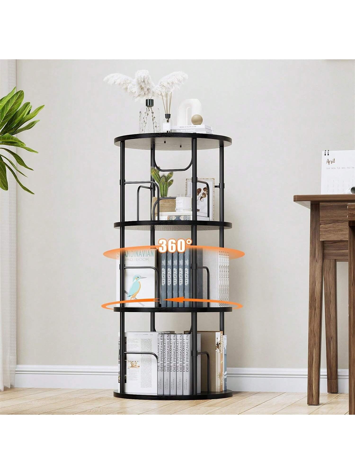 File Shelf Rack Revoling Rotating Bookshelf, 3 Tier Round Revolving Bookcase With Special ...