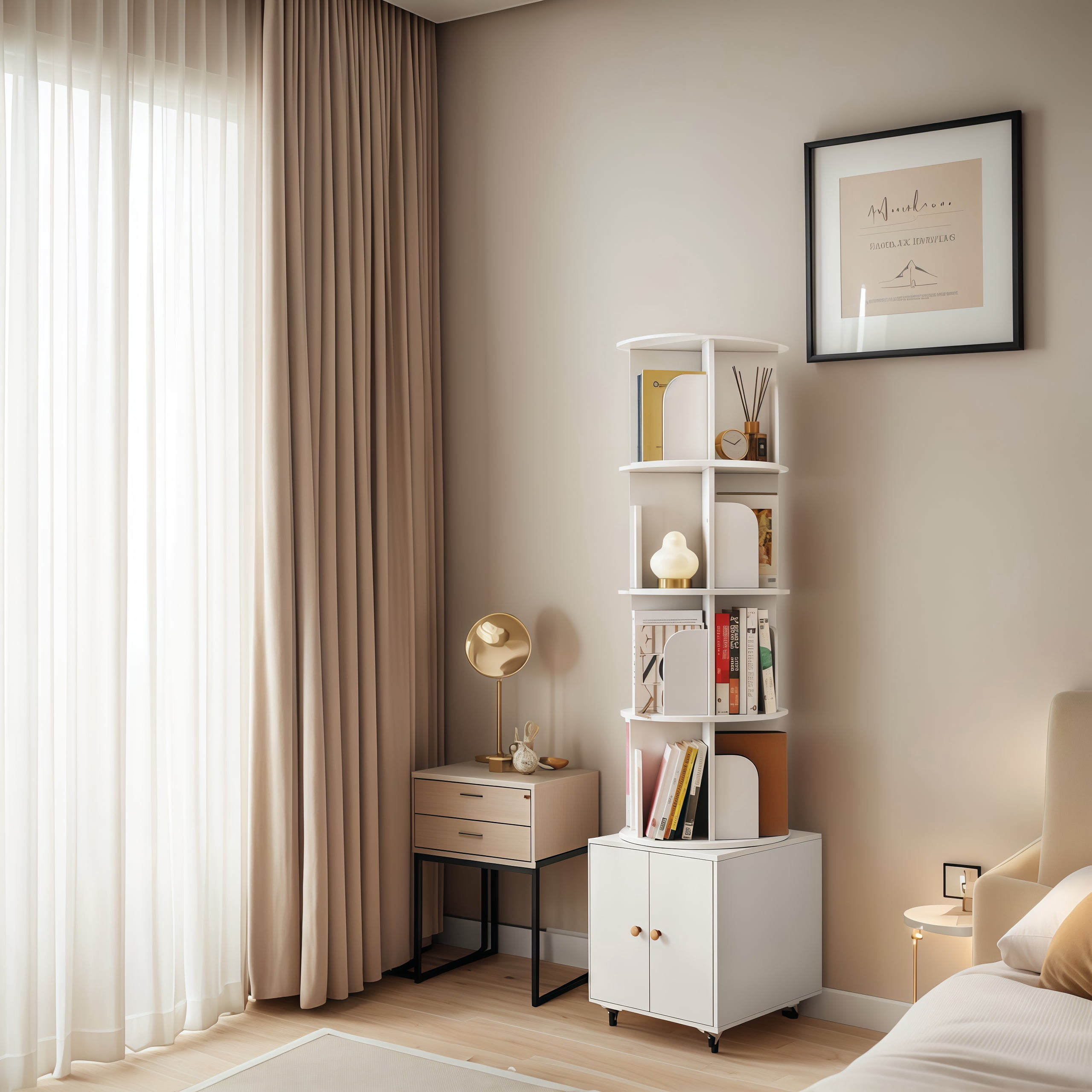 Gdrasuya10 5-Tier Wood Rotating Bookshelf - 360° Display & Storage Rack For Living Room Or Study