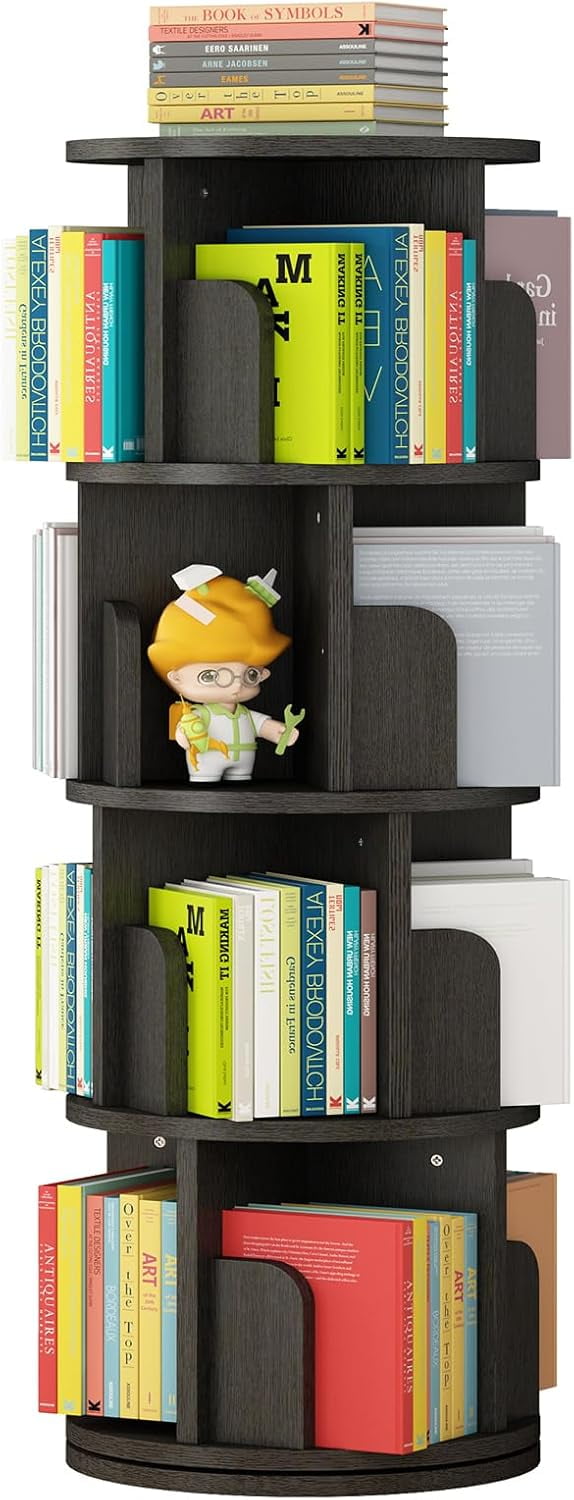 Rotating Bookshelf, 360° Display 4-Tier Bookcase Storage Rack for Kids ...