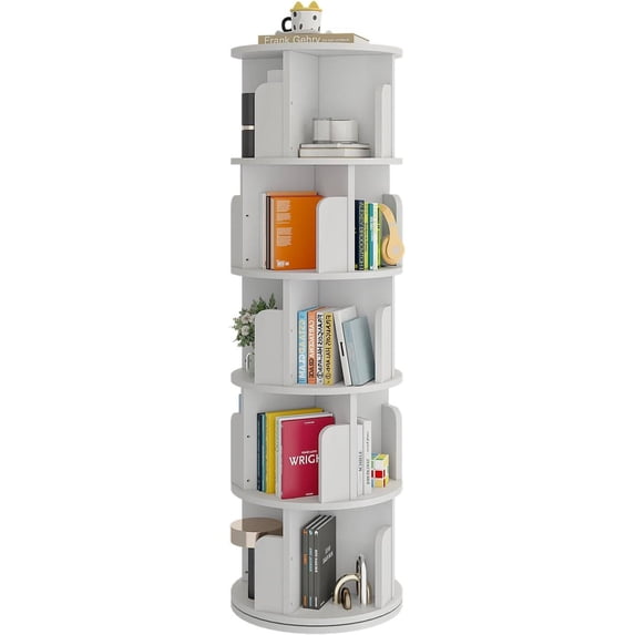 Rotating Bookshelf, 360° Display 5-Tier Floor Standing Bookcase, Narrow ...