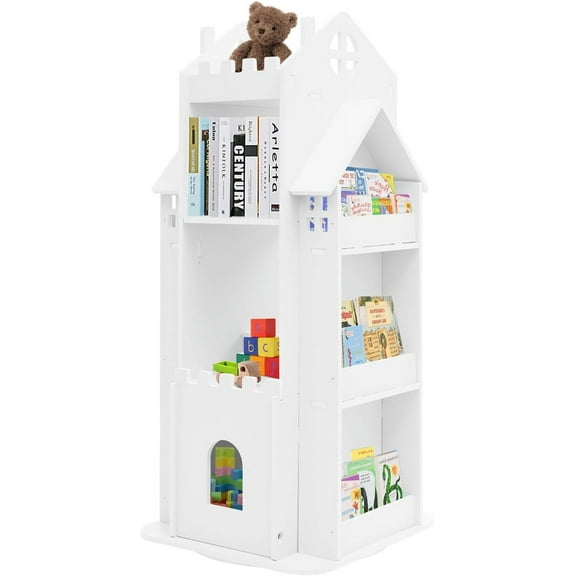 Rotating Bookshelf 360 Display Floor Standing Bookcase Storage Rack Multi-Functional Revolving Bookcase Small Corner Bookshelf Small Space Spinning Bookcase (White)