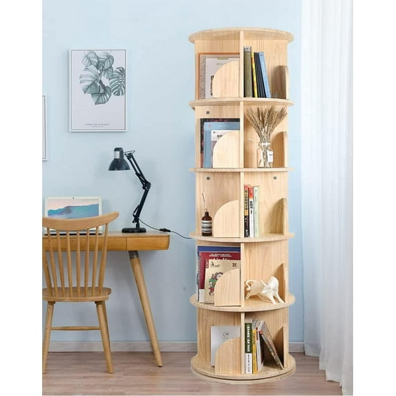 Rotating Bookshelf, 5 Tier 360 Degrees Revolving Bookcase Corner Bookcase, Stackable Bookshelf Organizer, White Wood Display Cabinet for Office Home Living Room Study(18.1 inches Wide!)