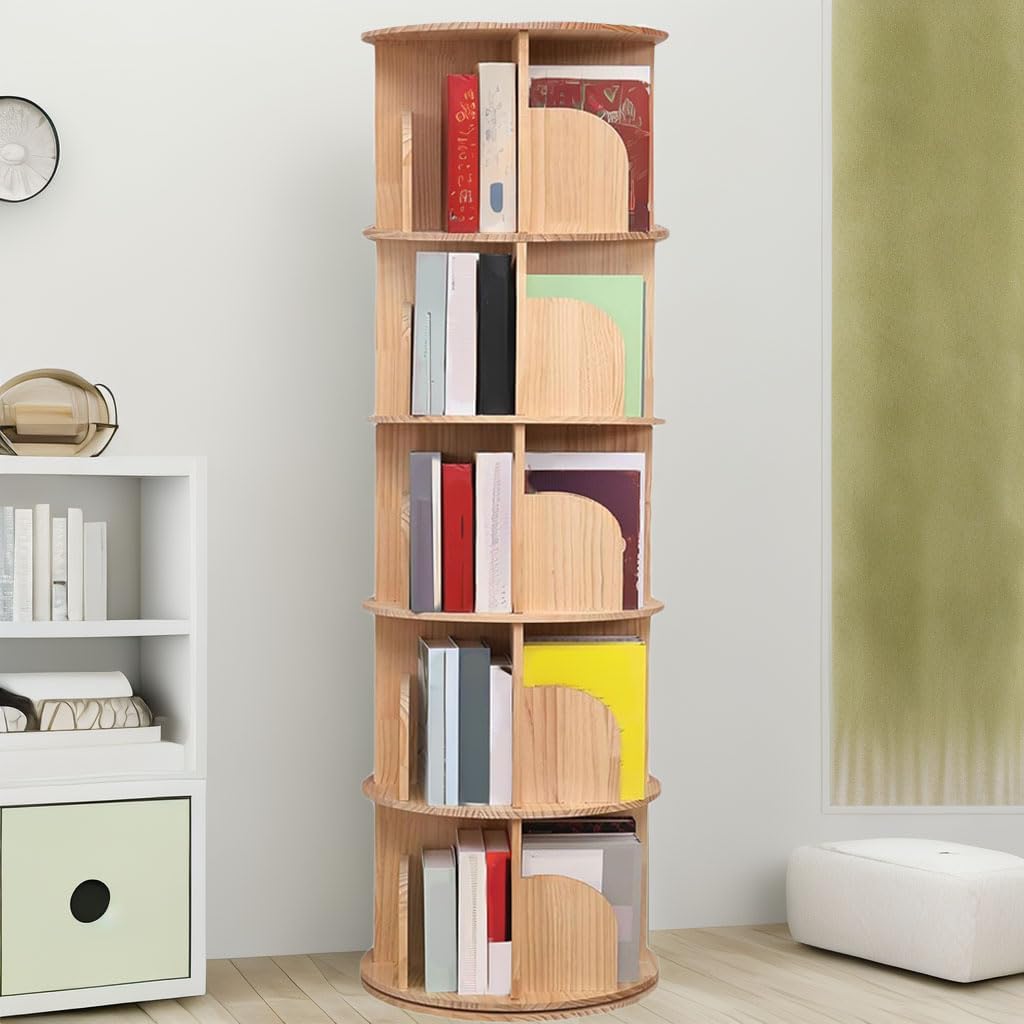 6 Shelf Bookcase Open Storage Swivel Bookcase Revolving Bookshelf 360