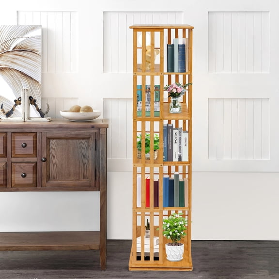Rotating Bookshelf,5-Tier Rotating Bookcase, Floor Standing Book Storage Display Rack, Revolving Bookcase, Corner Bookshelf for Small Space, Bedroom, Study Room,Office