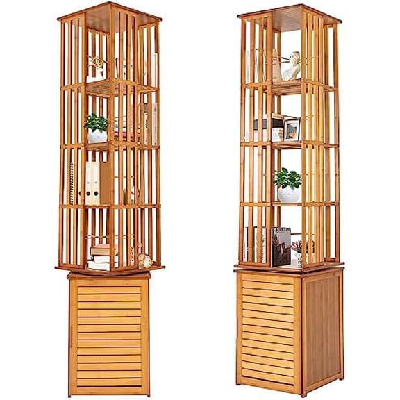 Rotating Bookshelf, 6 Tier 360 Rotating Floor Standing Bookcase Storage Rack, Bookcase Corner Tall Book Shelf, Narrow Bookshelf, with Door,Book Shelf Organizer for Bedroom,Living Room,Small Space