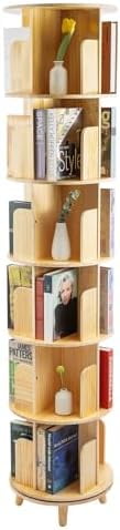 Rotating Bookshelf, 6-Tier Pine Wood Bookcase, Freestanding Bookcase ...