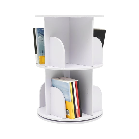 Rotating Bookshelf, F60° Rotating White Bookshelf Roundfor Home Office Living Room, White 2 Tiers