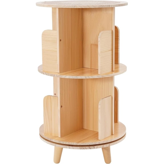 Rotating Bookshelf, Freestanding 360 Display Corner Bookshelf for Small Space,Solid Wooden Standing Bookcase Storage Rack, Portable Revolving Narrow Book Shelf Organizer For Bedroom 1-6 Tier (2-Tier)