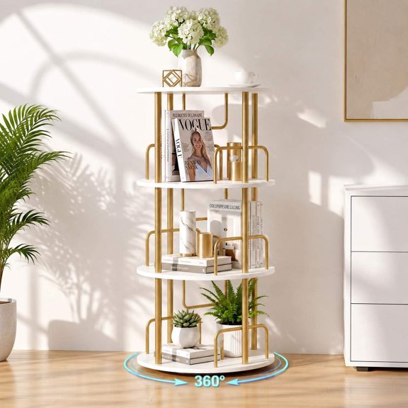 Rotating Bookshelf, Revolving Round Bookcase with Open Display Storage, Freestanding Space-Saving Vertical Organizer for Living Room or Bedroom