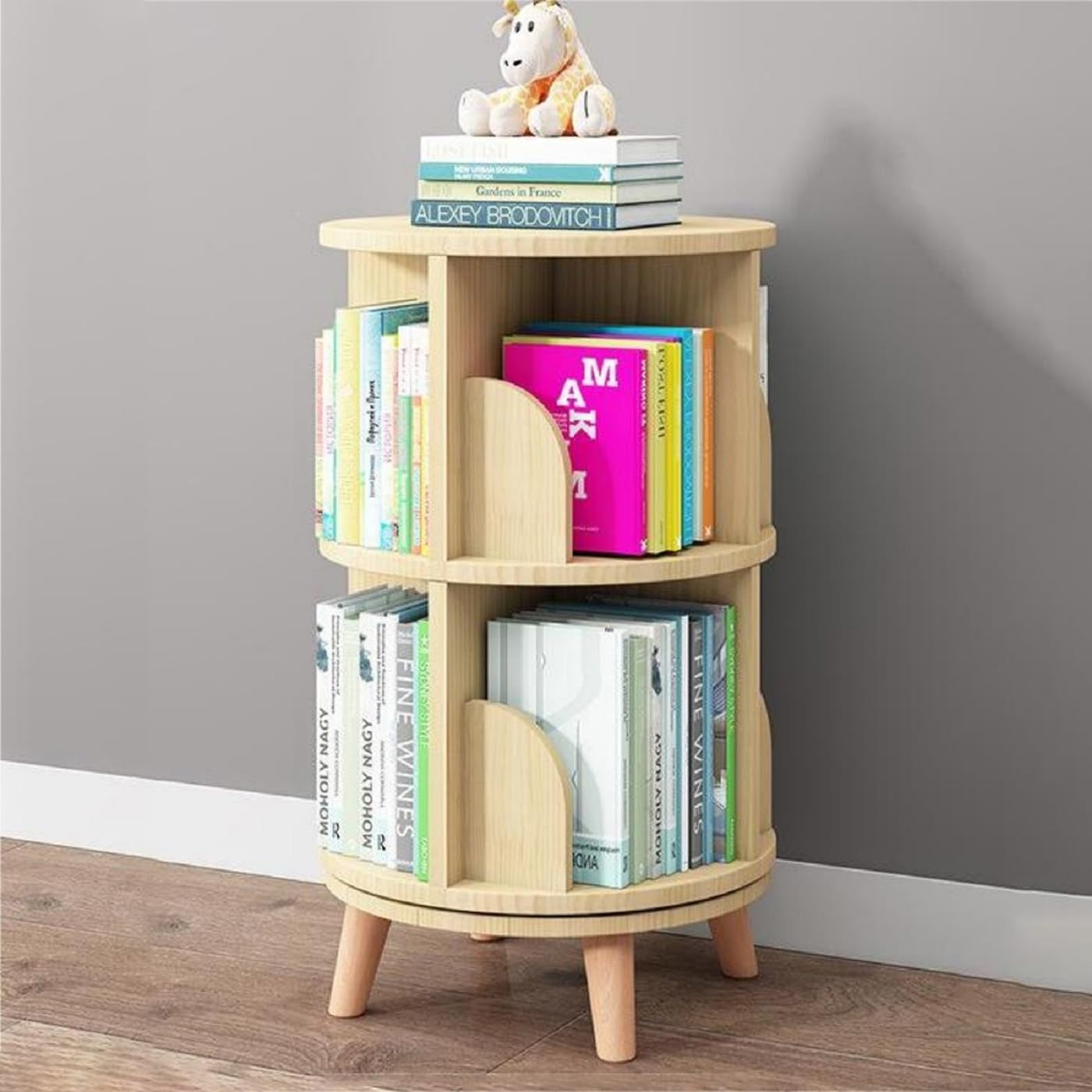 Rotating Bookshelf Tower 360° Display Bookcase, 2 Tier Floor Standing ...