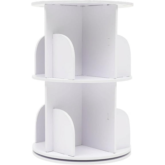 Rotating Bookshelf Tower,360 Display Floor Standing Bookcase Storage Rack for Kids&Adults, Revolving Book Shelf Storage Round Carousel, Vertical Rotate Turning Spiral Corner Organizer, White (2 Tier)