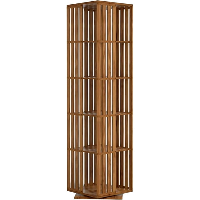 Rotating Bookshelf Tower, 360 Display Spinning Bookshelf, Bamboo